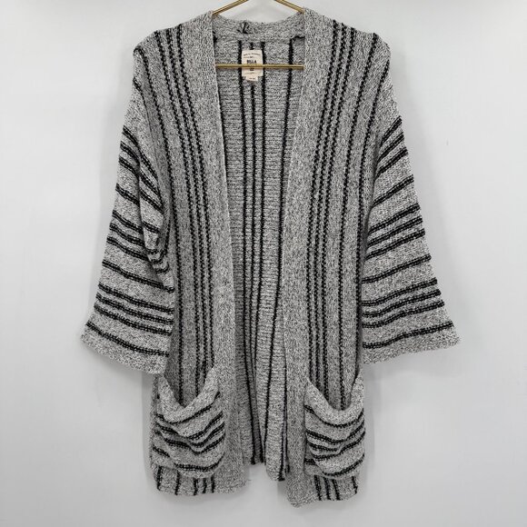 Billabong Good Times Striped Open Front Cardigan Sweater Gray Black Women’s S - Picture 1 of 9